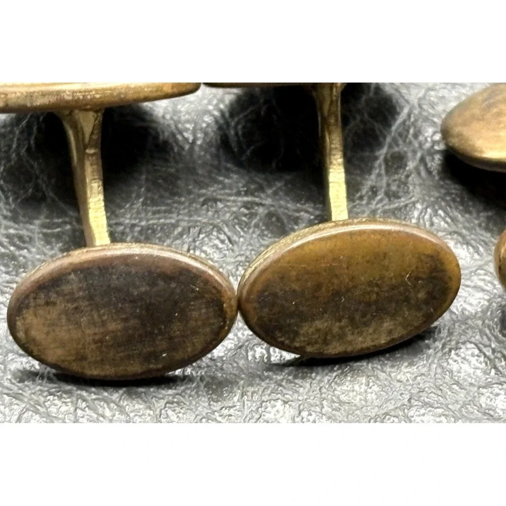 Vintage Lot 2 Pairs Victorian Gold Filled Cufflinks Etched Oval Paste Stones